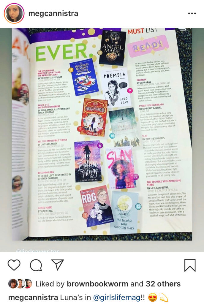 Meg Cannistra's The Trouble With Shooting Stars featured in Girl's Life magazine